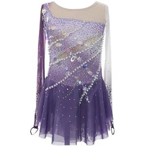 Kunstschaatsjurk For Meisjes Ronde Hals Mesh Patchwork Ijsdansoutfits For Wedstrijden, Aanpasbaar(4XL)