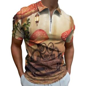 Fairytale herfst en paddestoel half rits poloshirts voor mannen slim fit korte mouw T-shirt sneldrogend golf tops T-shirts L