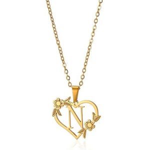 Dames hart AZ Letters ketting 18K gouden bloem hanger ketting initialen sieraden cadeau (Style : N)