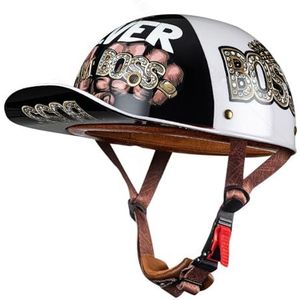 Retro Duitse Stijl Motorfiets Halve Helm ECE Goedgekeurde Baseballcap Half-Shell Helm Heren Dames Half Open Helm Met Verstelbare Snelsluiting Dop Half-Shell Helm C,L