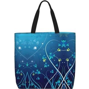 EdWal Boek Kamer Mysterieuze Bibliotheek Print Lichtgewicht Reizen Tote Bag,Casual Schoudertas Shopper Handtas Werk Tote Bag, Blauwe Mini Bloem Swirl, Eén maat