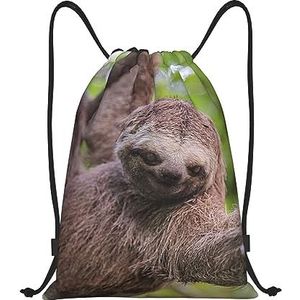 BTCOWZRV Trekkoord Rugzak Luiaard Dier Afdrukken Waterdichte String Bag Verstelbare Gym Sport Sackpack, Zwart, Medium