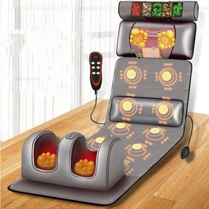 Massagemat met warmte, 10 vibrerende knooppunten, volledige lichaamsmassagemat met verstelbare kussens, verwarmingskussens, full body massager voor nek- en rugspierontspanning (grijs)