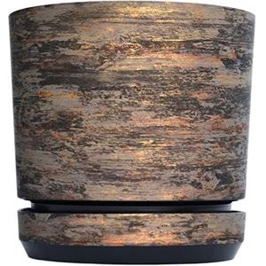 KORAD - Bloempot met geïntegreerde onderzetter, decoratie 032, roestschors, diameter 26 cm, plantenpot, van hoogwaardig kunststof, decoratief met drainagegaten