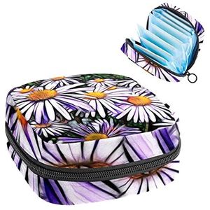 Maandverband Opbergtas, Menstruatie Cup Pouch Tampon Bag, Periode Pads Houder Organizer voor Vrouwen Meisjes, Wit Geel Lente Bloem Patroon Groen