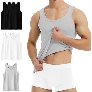 YouShow Onderhemd voor heren, 3/5 stuks, 100% katoen, tanktop, fijne rib, 2 x zwart + 2 x wit + 1 x grijs, M