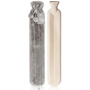 Revitale Extra lange warmwaterkruik pompon zachte bonthoes - 72cm/2L (leisteengrijs)