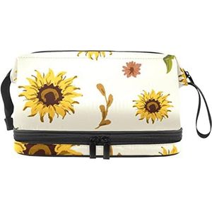 Grote capaciteit reizen cosmetische tas,Zonnebloem patroon gele bloem,Make-up tas,Waterdichte make-up tas organisator, Meerkleurig, 27x15x14 cm/10.6x5.9x5.5 in