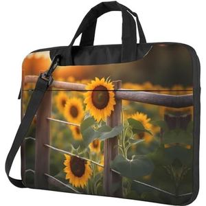Mooie gele zonnebloemen zakelijke laptoptas, lichtgewicht meerlaags ontwerp, perfecte bescherming voor uw computer, ritsontwerp, schokbestendige voering, 33 cm, Zwart, 13 inch