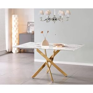 SWEET DECO Eettafel ALIA Rechthoekig Wit Marmer En Gouden Poten - 150x90x76 cm