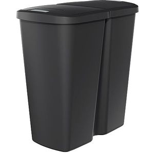 Spetebo Duo afvalemmer vierkant 45 liter - zwart - kunststof vuilnisemmer met 2 dekselopeningen - dubbele afvalemmer afvalscheider afvalcontainer afvalbak