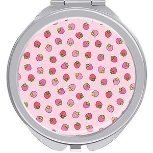 Leuke Roze Aardbei Compacte Kleine Reizen Make-up Spiegel Draagbare Dubbelzijdige Pocket Spiegels voor Handtas Purse