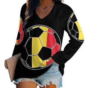 België Voetbal Dames V-hals Shirt Lange Mouw Tops Casual Loose Fit Blouses