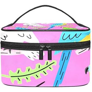Draagbare Make-up Tas Reizen Cosmetische Zakken Voor Vrouwen Meisjes Rits Pouch Case Organizer Collectie van Hand Getrokken Exotische Vogel, Meerkleurig, 22.5x15x13.8cm/8.9x5.9x5.4in