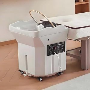 LYNNEYING Japanse waterval hoofdspa,60Lcapaciteit met 360°-circulatie,stoomfumigatie & lichttherapie,voor een comfortabele haarwaservaring,alles oplossing voor hoofdverzorging(Fumigation,White)