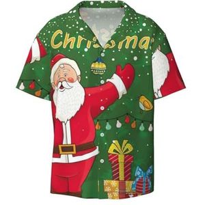 TyEdee Xmas Kerstman Print Heren Korte Mouw Jurk Shirts met Pocket Casual Button Down Shirts Business Shirt, Zwart, XL