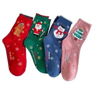 MAKOMAKI 2/4 paar kerstkousen voor herfst en winter sneeuwpop, boom, comfortabele en ademende sokken (4 paar-mix)