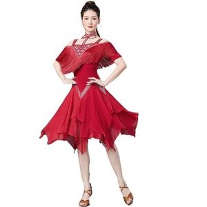 FZHQNZJF Latijns Prestatie Dansjurken Strapless Balzaal Danskleding voor Vrouwen Tango Cha Cha Oefening Danskleding Strass Salsa Concurrentie Kostuums,Rood,L