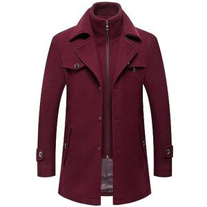 Heren Pecoat Premium Wollen Jas Windjack Met Afneembare Kraag Single Breasted Stijlvolle Uitloper (Color : Burgundy, Size : Men-4XL)