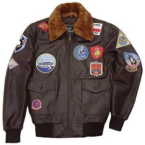Suiting Style Mannen Top Tom Cruise Maverick Bruin Vlucht Koeienhuid Lederen Jas Verwijderbare Bontkraag WW2 Bomber Jacket, Bruin, XL