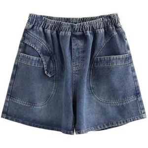 Denim shorts voor dames, patchwork met knopen, niet-rekbare kleding, Blauw, 4XL