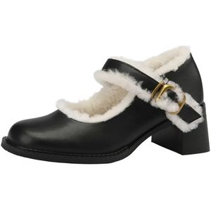 Cocey Mary Jane winterschoenen met dikke hakpumps van leer voor dames, zwart, 36 EU