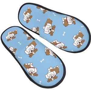 BONDIJ Engelse bulldog naadloze illustratie Print Slippers Zachte Pluche Huis Slippers Warme Slip-on Slides Gezellige Indoor Outdoor Slippers voor Vrouwen, Zwart, one size