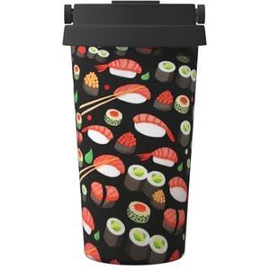 FRGMNT Japanse Sushi Garnalen Print Thermische Koffie Mok,Reizen Geïsoleerde Deksel RVS Tumbler Cup voor Thuiskantoor Outdoor