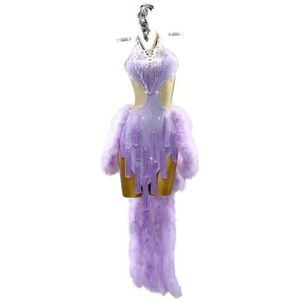 Yhwacyznm Professionele Latijns Amerikaanse dansjurk met open rug Dames ballroom cha cha wedstrijdkostuums Glanzende danskleding voor rumba Hoogwaardige salsadanskleding,Purper,L