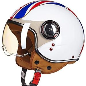 3/4 motorfiets halfhelm, heren en dames retro open helm DOT gecertificeerd vintage licht ademende zonnebrandhelm voor scooter Street Cruiser bromfiets Decoration