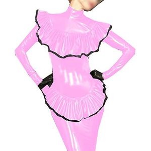 Women Ruffles Leather Pvc Evening Night Out Party Package Hip Event Dress,Pink,6XL