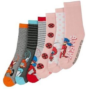 ONOMATO! Miraculous Lady Bug Rena Rouge Kinderen Meisjes Sokken Set 6 paar, Meerkleurig, 27-30