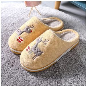 Kerst Schoenen Winter Warm Slippers Vrouwen Mannen Indoor Slipper Kerst Herten Liefhebbers Thuis Vloer Schoenen Vrouwelijke Mannelijke Huis Cartoon Dia's Kerst Elf Schoenen (Color : Yellow, Size : 6