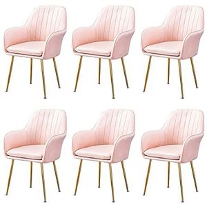 GEIRONV Verstelbare voeten stoelen set van 6, met metalen benen woonkamer make-up stoel fluwelen stoel en rugleuning fauteuil Eetstoelen (Color : Pink)