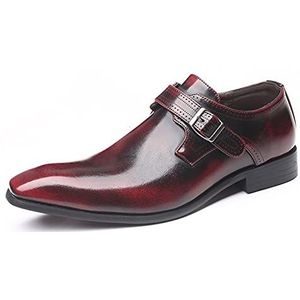 Formele schoenen Jurk Oxford for heren Slip-on Monk Strap Vierkante neus PU-leer Lage blokhak Antislip Casual (Color : Red, Size : 40 EU)