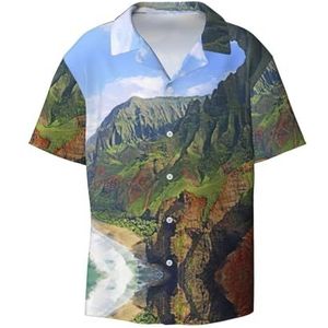 OdDdot Kauai Hawaii Seashore Print Heren Overhemden Atletisch Slim Fit Korte Mouw Casual Business Button Down Shirt, Zwart, XXL