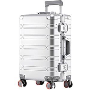 Aluminium-Magnesium Legering Reiskoffer Rollende Bagage Grote Capaciteit Trolley Bagage Carry-On Cabine Koffer, Zilver, 29