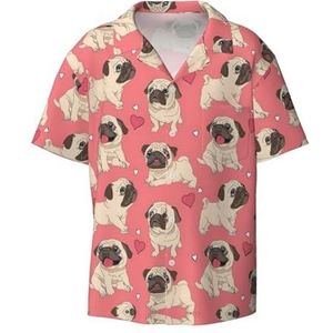 YQxwJL Grijs Golf Streep Print Mens Casual Button Down Shirts Korte Mouw Rimpel Gratis Zomer Jurk Shirt met Zak, Grappige Cartoon Pug Puppy Hond, XXL