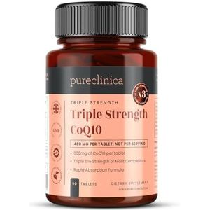 Triple Sterkte CoQ10 300 mg x 90 Tabletten. Non-GMO, USP-kwaliteit, met toegevoegde vitamine C en zwarte peperextract voor opname