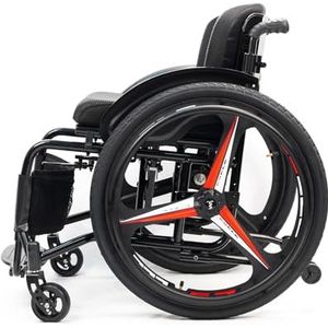All-Terrain Ultra Lichtgewicht Sportrolstoel Opvouwbaar Verstelbare Voetsteun En Zithoogte, Handremmen, Geschikt For Tieners, Volwassenen, Senioren(Black2,Seat width 38cm/15in)