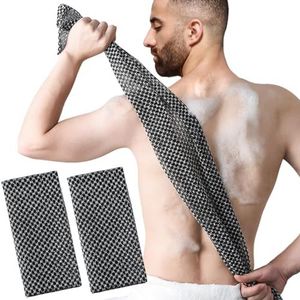 EUPSIIU 2 Pack Zwarte Doeken Loofah Net, Body Scrubber, Terug Scrubber voor Douche, Extra Lange Exfoliërende Washandje, Exfoliërende Terug Scrubber, Exfoliërende Terug Wasmachine voor Schrobben