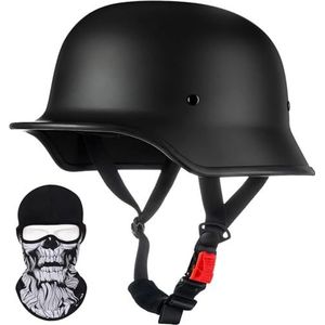 Duitse Motorfiets Half Shell Helm, Retro Half Shell Helm, Jet Helm met Vizier, Snelsluiting voor Cruiser, Chopper, Biker, Bromfiets, DOT/ECE Goedkeuring D,L=58-60CM