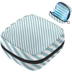 MUOOUM Blauwe Diagonale Strepen Maandverband Opbergtas Menstruatie Pad Tas Draagbare Menstruatie Cup Pouch met Rits voor Tiener Meisjes Vrouwen Dames