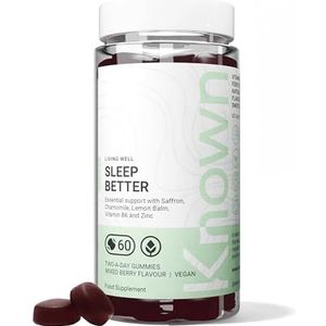 Known heerlijke slaapherstellende gummies – zonder suiker, saffraan, citroenmelisse, kamille & B6 – smaak rode vruchten – 60 veganistische gummies, 1 maand