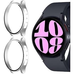 GIOPUEY [2 PACK Hoesje compatibel met Samsung Galaxy Watch 6 40 mm, glazen beschermfolie + harde plastic rand, Samsung Galaxy Watch 6 40 mm Cover - zilver+zilver