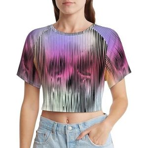 Kleurrijke Disco Schedel Korte Mouwen Tee Vrouwen Grafische Print Crop Shirt T-Shirt Lek Navel