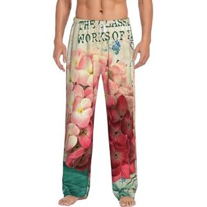 MBCbjg Roze bloemenprint heren broek pyjamabroek, zachte slaapbroek met zakken, lichtgewicht loungewear pyjama voor comfortabele slaap en lounge, Wit, S