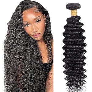 Salharer Deep Wave Human Hair Bundles Single Extensions Machine Double Wefts Unprocessed Remy Weave #1B Natural Black Color for Woman 26 Inch