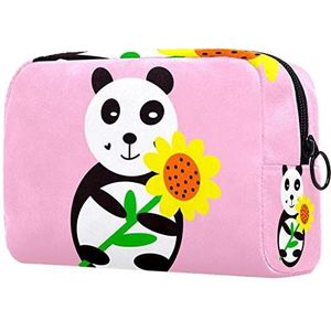 Kleine make-uptas voor dames, make-uptas, cosmetische reistas,Roze Achtergrond Panda Zonnebloem Afdrukken