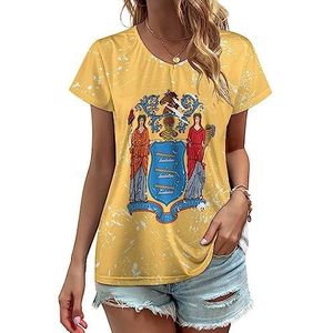 New Jersey State Flag2 Dames V-hals T-shirts Leuke Grafische Korte Mouw Casual Tee Tops L